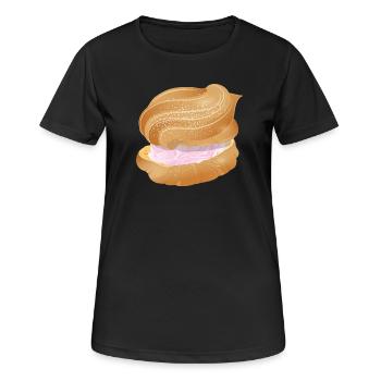 Crème feuilletée remplie d’illustration crème rose - T-shirt respirant Femme - noir - Devant - AI Model Female 172 light (172cm)