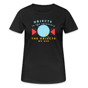 Objekte im Inventar, das wir verwenden - Frauen T-Shirt atmungsaktiv - Schwarz - Vorne - AI Model Female 172 light (172cm)