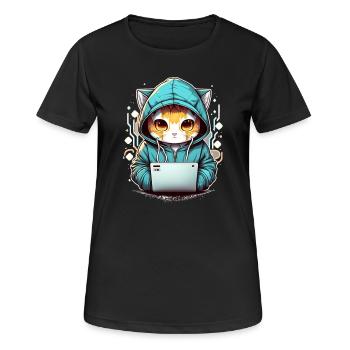 Coding cat - Frauen T-Shirt atmungsaktiv - Schwarz - Vorne - AI Model Female 172 light (172cm)