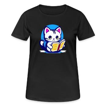 Katze liest ein Buch - Frauen T-Shirt atmungsaktiv - Schwarz - Vorne - AI Model Female 172 light (172cm)