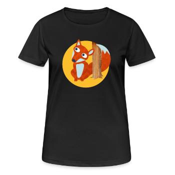 Fuchs Baumstamm Wald Kinderzimmer Comic Tierliebe - Frauen T-Shirt atmungsaktiv - Schwarz - Vorne - AI Model Female 172 light (172cm)