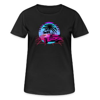 Retro Wave Sport Car Vaporwave Sunset - T-shirt respirant Femme - noir - Devant - AI Model Female 172 light (172cm)