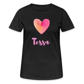 Tessa Pink Heart Cute Girl Name Shirt Tee - Women's Breathable T-Shirt - black - Front - AI Model Female 172 light (172cm)
