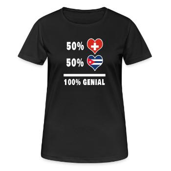 Kuba und Schweiz 100% Genial Flagge - Frauen T-Shirt atmungsaktiv - Schwarz - Vorne - AI Model Female 172 light (172cm)
