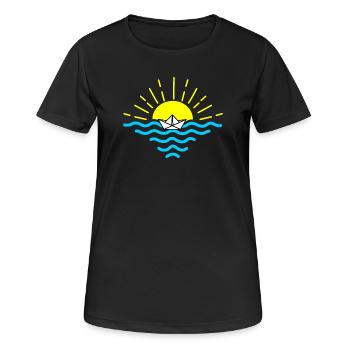 Sonnenuntergang weiß gefaltetes Boot Papierboot - Frauen T-Shirt atmungsaktiv - Schwarz - Vorne - AI Model Female 172 light (172cm)