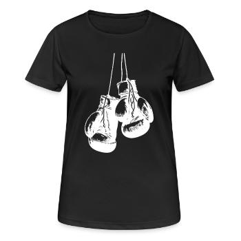 Hängend weisse Boxhandschuhe Design. Logo Design - Frauen T-Shirt atmungsaktiv - Schwarz - Vorne - AI Model Female 172 light (172cm)