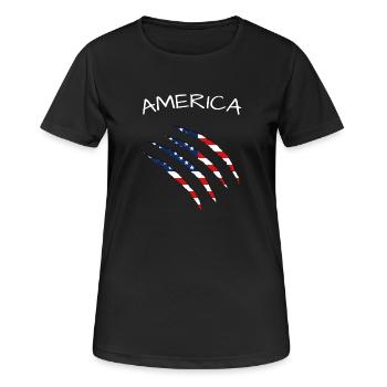 United States of America, USA, America  - Frauen T-Shirt atmungsaktiv - Schwarz - Vorne - AI Model Female 172 light (172cm)
