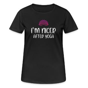 Je suis plus gentil après le yoga - T-shirt respirant Femme - noir - Devant - AI Model Female 172 light (172cm)