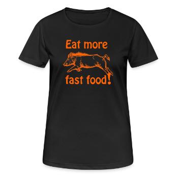 Mangez plus de restauration rapide - Sanglier - T-shirt respirant Femme - noir - Devant - AI Model Female 172 light (172cm)