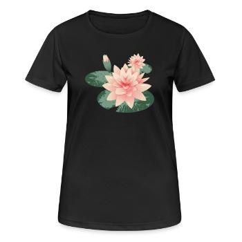 Deux fleurs de nénuphars avec bourgeon dans l’étang aux nénuphars - T-shirt respirant Femme - noir - Devant - AI Model Female 172 light (172cm)
