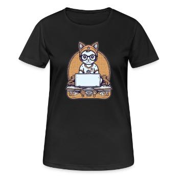 Techy Cat am Schreibtisch - Frauen T-Shirt atmungsaktiv - Schwarz - Vorne - AI Model Female 172 light (172cm)