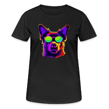 Stylischer Vierbeiner mit Sonnenbrille - Frauen T-Shirt atmungsaktiv - Schwarz - Vorne - AI Model Female 172 light (172cm)