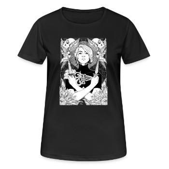 Woman with daggers, skulls and dahlias - Women's Breathable T-Shirt - black - Front - AI Model Female 172 light (172cm)