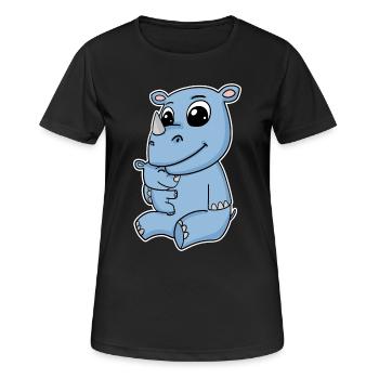 Nashorn Familie - Nashorn mit Baby - Nashorn Motiv - Frauen T-Shirt atmungsaktiv - Schwarz - Vorne - AI Model Female 172 light (172cm)