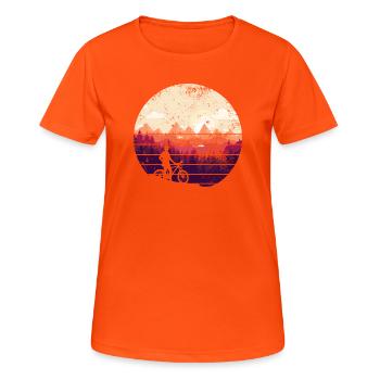 Sunset Ridge Bike Silhouette - Frauen T-Shirt atmungsaktiv - Neonorange - Vorne - AI Model Female 172 dark (172cm)