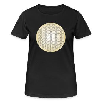 Fleur de Vie Argent - 5ème Dimension - Mandala - T-shirt respirant Femme - noir - Devant - AI Model Female 172 light (172cm)