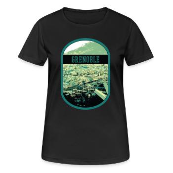 Panoramique Grenoble : Téléphérique Vue Unique - T-shirt respirant Femme - noir - Devant - AI Model Female 172 light (172cm)