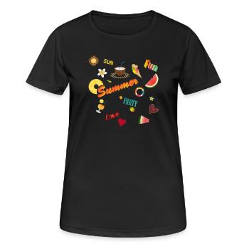 Sonne Sommer Spaß und Party. Potpourri der Sinne - Frauen T-Shirt atmungsaktiv - Schwarz - Vorne - AI Model Female 172 light (172cm)