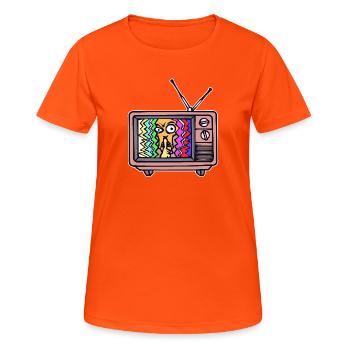 Fernsehabend Streaming Theater Movies Fernsehen - Frauen T-Shirt atmungsaktiv - Neonorange - Vorne - AI Model Female 172 dark (172cm)