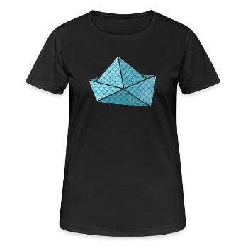 Papierboot Fisch Schuppen urlaubsreif Schiff Boot - Frauen T-Shirt atmungsaktiv - Schwarz - Vorne - AI Model Female 172 light (172cm)