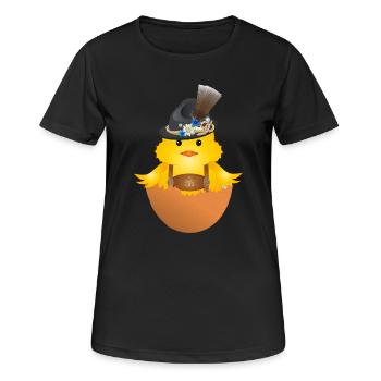 Küken mit Trachtenhut und Lederhose in Eierschale - Frauen T-Shirt atmungsaktiv - Schwarz - Vorne - AI Model Female 172 light (172cm)