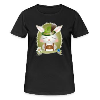Petit lapin en costume traditionnel avec chapeau et lederhosen - T-shirt respirant Femme - noir - Devant - AI Model Female 172 light (172cm)