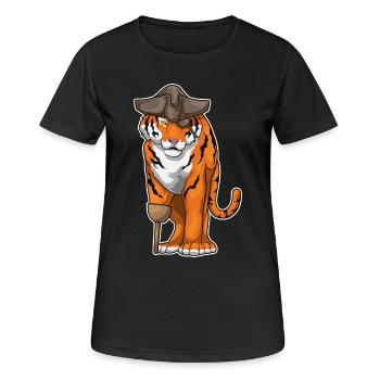 Tiger Pirate Coup de jambe en bois - T-shirt respirant Femme - noir - Devant - AI Model Female 172 light (172cm)