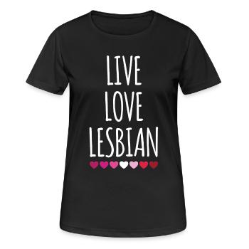 Leben. Liebe. Lesbe. - Frauen T-Shirt atmungsaktiv - Schwarz - Vorne - AI Model Female 172 light (172cm)
