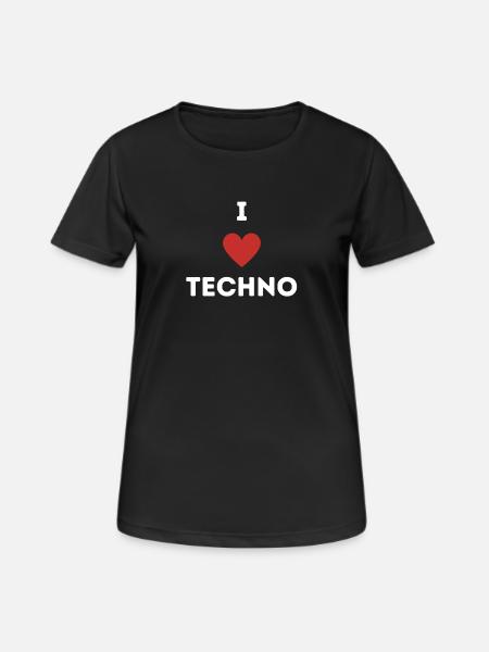 LOVE TECHNO – Techno Shirt Geschenk Raver - Frauen T-Shirt atmungsaktiv - Schwarz