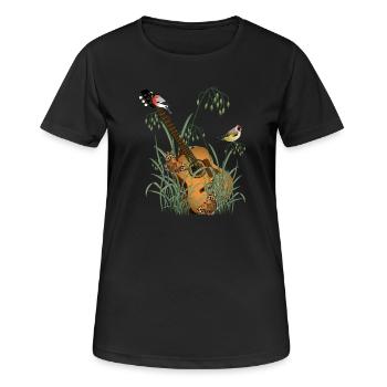 Guitar in the grass with birds - Women's Breathable T-Shirt - black - Front - AI Model Female 172 light (172cm)