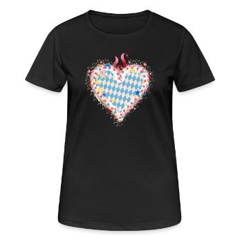 Forme de cœur en pain d’épices dans le style bavarois bleu et blanc - T-shirt respirant Femme - noir - Devant - AI Model Female 172 light (172cm)