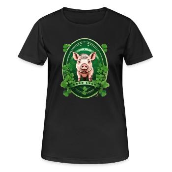 Cochon chanceux avec trèfles - T-shirt respirant Femme - noir - Devant - AI Model Female 172 light (172cm)