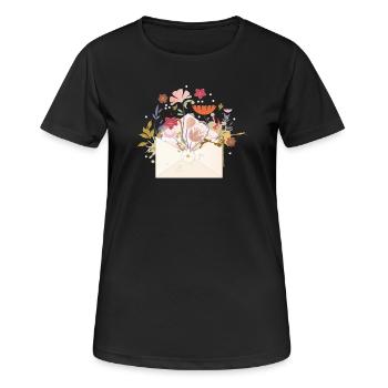 floraler Briefumschlag mit Blüten und Pflanzen - Frauen T-Shirt atmungsaktiv - Schwarz - Vorne - AI Model Female 172 light (172cm)