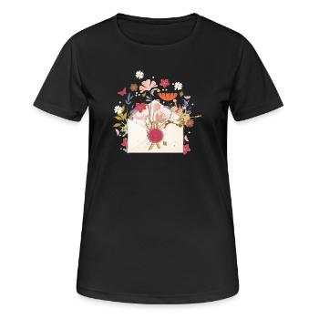 floraler Briefumschlag mit Blüten und Siegel - Frauen T-Shirt atmungsaktiv - Schwarz - Vorne - AI Model Female 172 light (172cm)