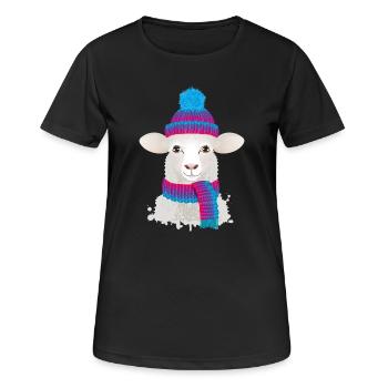 weißes Schaf mit bunter Pudelmütze & Strick Schal - Frauen T-Shirt atmungsaktiv - Schwarz - Vorne - AI Model Female 172 light (172cm)