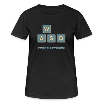WASD - immer in Bewegung - Frauen T-Shirt atmungsaktiv - Schwarz - Vorne - AI Model Female 172 light (172cm)