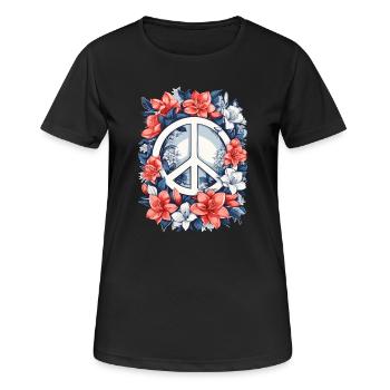 Friedenszeichen mit Blumen - Frauen T-Shirt atmungsaktiv - Schwarz - Vorne - AI Model Female 172 light (172cm)