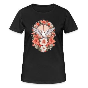 Friedenszeichen mit Taube - Frauen T-Shirt atmungsaktiv - Schwarz - Vorne - AI Model Female 172 light (172cm)