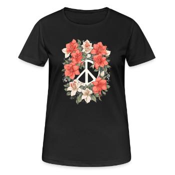 Friedenszeichen mit Blumen - Frauen T-Shirt atmungsaktiv - Schwarz - Vorne - AI Model Female 172 light (172cm)
