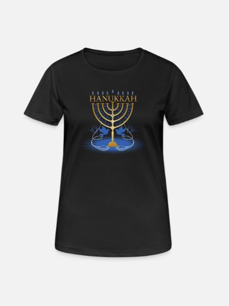 gold-colored Hanukkah candlestick with two doves - Women's Breathable T-Shirt - black