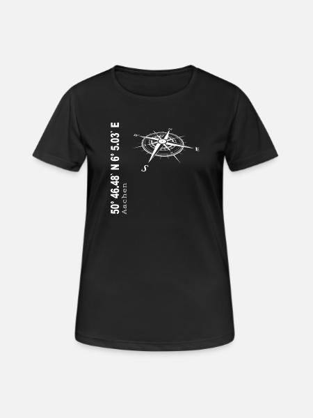 Koordinaten Aachen - Frauen T-Shirt atmungsaktiv - Schwarz