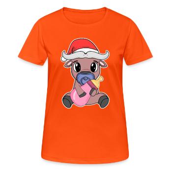 Ochse Baby Weihnachten - Frauen T-Shirt atmungsaktiv - Neonorange - Vorne - AI Model Female 172 dark (172cm)