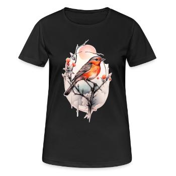 Rotkehlchen auf einem Ast - TattooStyle - Frauen T-Shirt atmungsaktiv - Schwarz - Vorne - AI Model Female 172 light (172cm)
