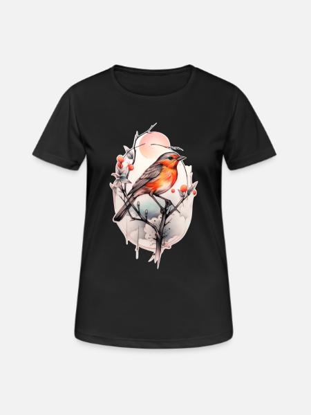 Robin on a Branch - TattooStyle - Women's Breathable T-Shirt - black