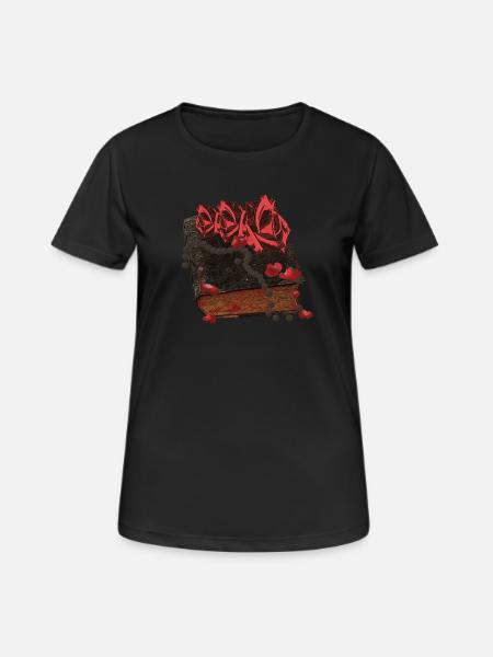 Bücher Design, Blutflecken, Rosenblüten - Frauen T-Shirt atmungsaktiv - Schwarz