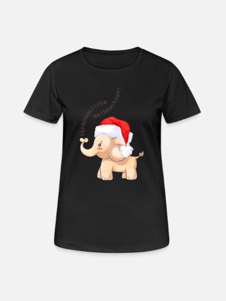 Fröhlicher Elefant zu Weihnachten - Frauen T-Shirt atmungsaktiv - Schwarz