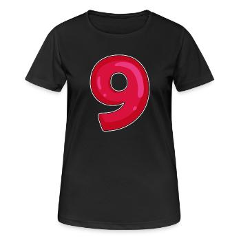 NEUN - 9 - Ziffer rot - Frauen T-Shirt atmungsaktiv - Schwarz - Vorne - AI Model Female 172 light (172cm)