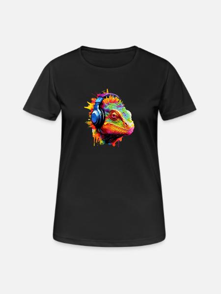 Chameleon with Headphones Music Chameleons - Women's Breathable T-Shirt - black