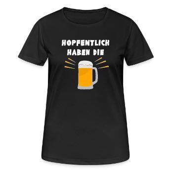 Hopfentlich haben die Bier - lustiger Wortwitz - Frauen T-Shirt atmungsaktiv - Schwarz - Vorne - AI Model Female 172 light (172cm)