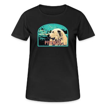 Pyrenäen-Schäferhund-Aufnäher: Berggefährte - Frauen T-Shirt atmungsaktiv - Schwarz - Vorne - AI Model Female 172 light (172cm)